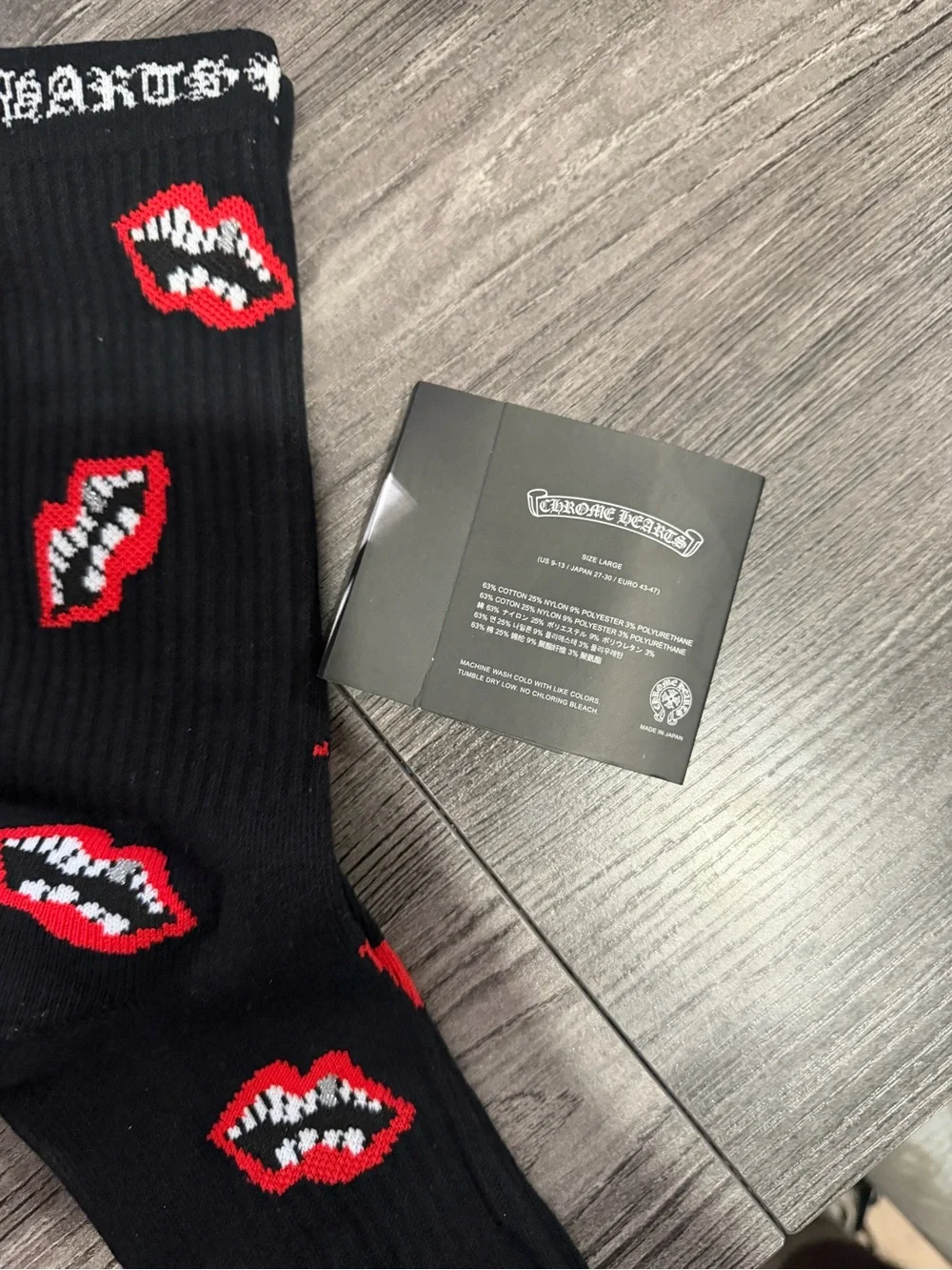 Chrome Hearts Men's Black Socks with Red Lip Motif